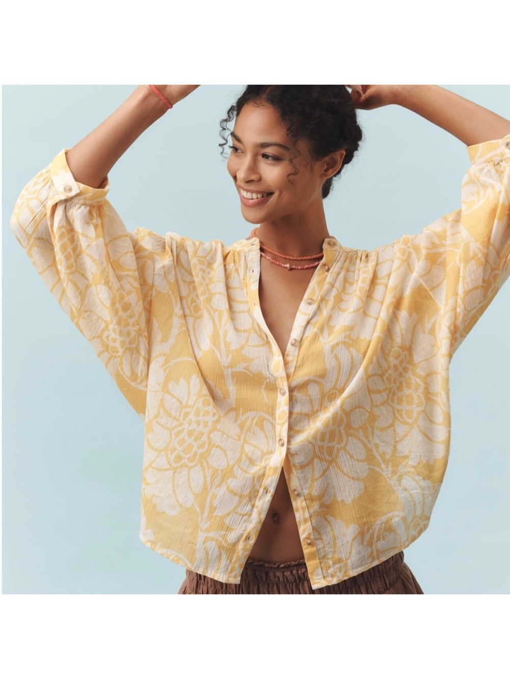 S26 The Sydney Batwing Blouse by Pilcro Floral Yellow and White Womens Top